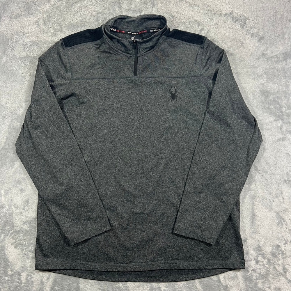 SPYDER 1/4 Zip Pullover Mens Large Gray Good Performance Ribbed Shoulder Logo